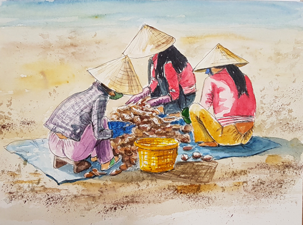 Frauen sortieren Schalentiere – Women Sorting&nbsp;Shellfish