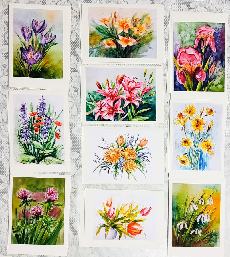 Briefkarten mit Aquarellblüten – Postcards with Watercolour&nbsp;Flowers
